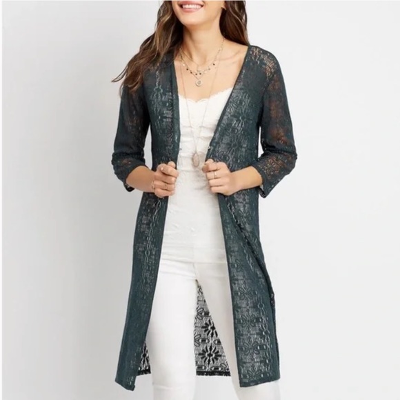 Maurices teal long open knit duster cardigan - Picture 4 of 4